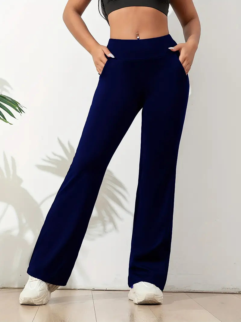 Stylish women's high-waisted flared sport pants. Versatile activewear for gym, yoga, or casual comfort.