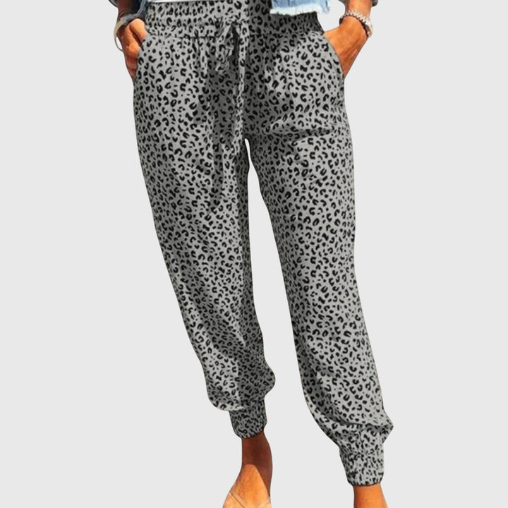 Comfortable women's flowy wide-leg pants with a stylish leopard print. Versatile for both casual and dressy outfits.