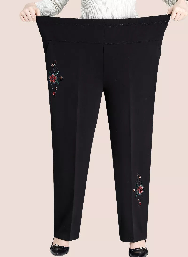 Comfortable & chic women's plus size embroidered high-waisted pants for fall and winter style.