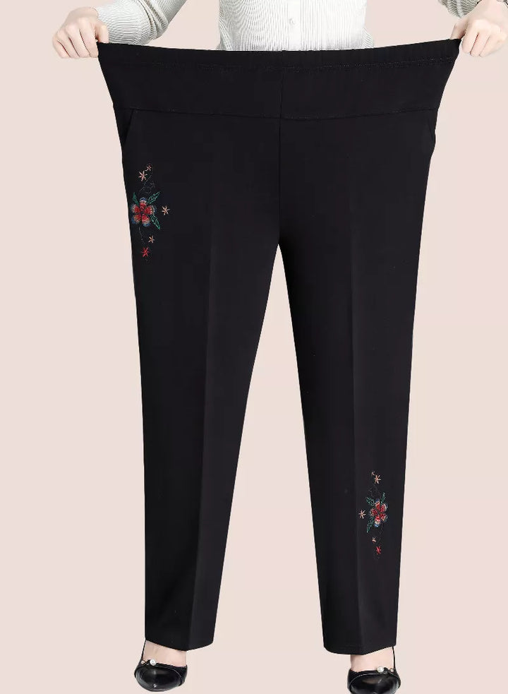 Comfortable & chic women's plus size embroidered high-waisted pants for fall and winter style.
