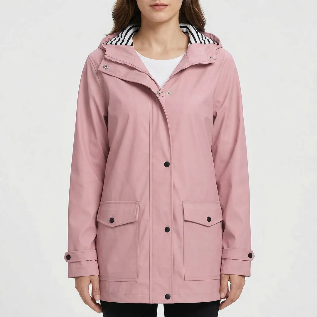 Activewear women's hooded jacket, offering waterproof and all-weather protection.