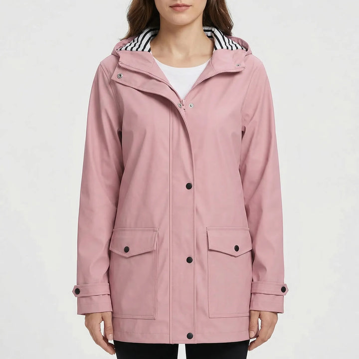 Activewear women's hooded jacket, offering waterproof and all-weather protection.