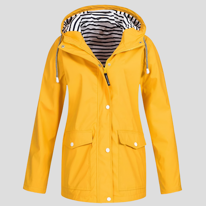 Women's hooded waterproof windbreaker jacket for outdoor activities. Lightweight rain jacket, perfect for spring & fall.