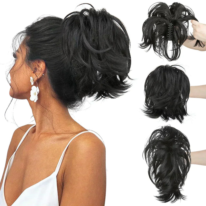Synthetic hair ponytail extension, ideal volume booster for women's hair, also usable as a bun maker.
