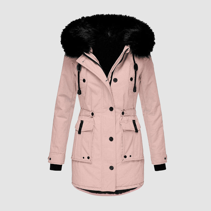 Stylish women's insulated hooded parka, perfect for fall & winter. Warm, elegant, and versatile outerwear.