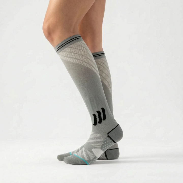 Stylish women's knee-high compression socks, offering activewear support & all-day comfort.