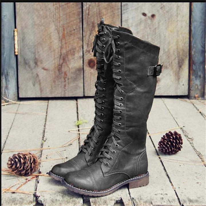 Comfortable women's knee-high lace-up riding boots. Ideal versatile casual footwear for fall & winter.