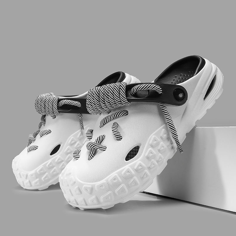 Adjustable slip-on women's laced clogs, comfortable, lightweight, breathable casual summer footwear.