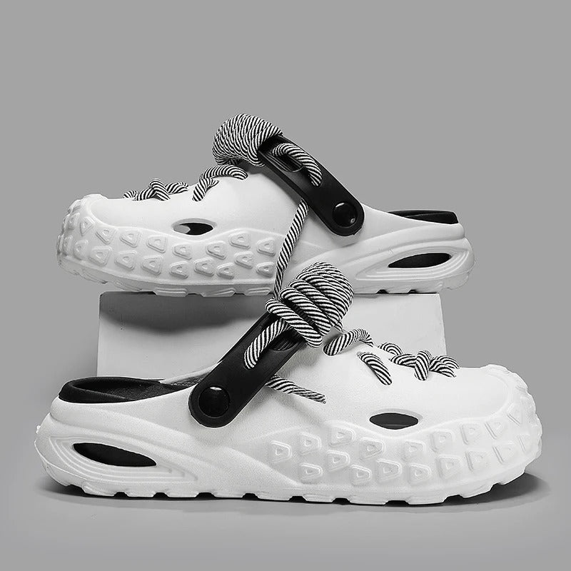 Breathable women's laced clogs for summer, lightweight, comfortable, adjustable, fashionable footwear.