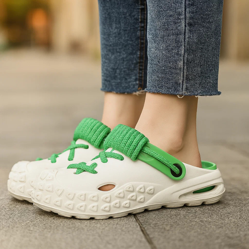 Lightweight women's laced clogs, comfortable, adjustable, breathable, water-friendly summer shoes.