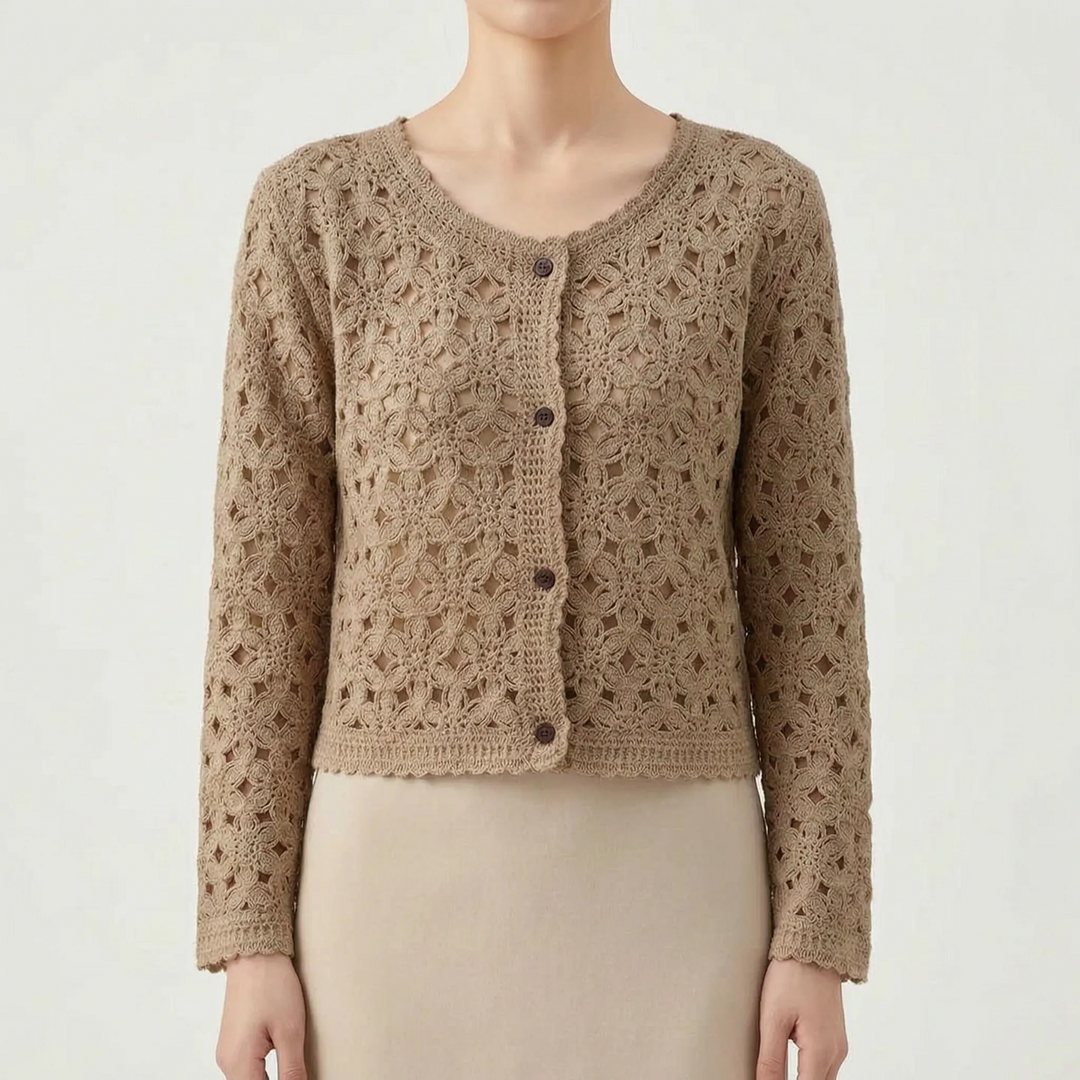 Women's openwork lightweight cardigan, a chic long-sleeve layering piece perfect for spring, summer & beach days.
