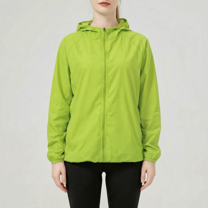 Women's hooded lightweight spring jacket. Perfect activewear windbreaker for outdoor activities & casual use.