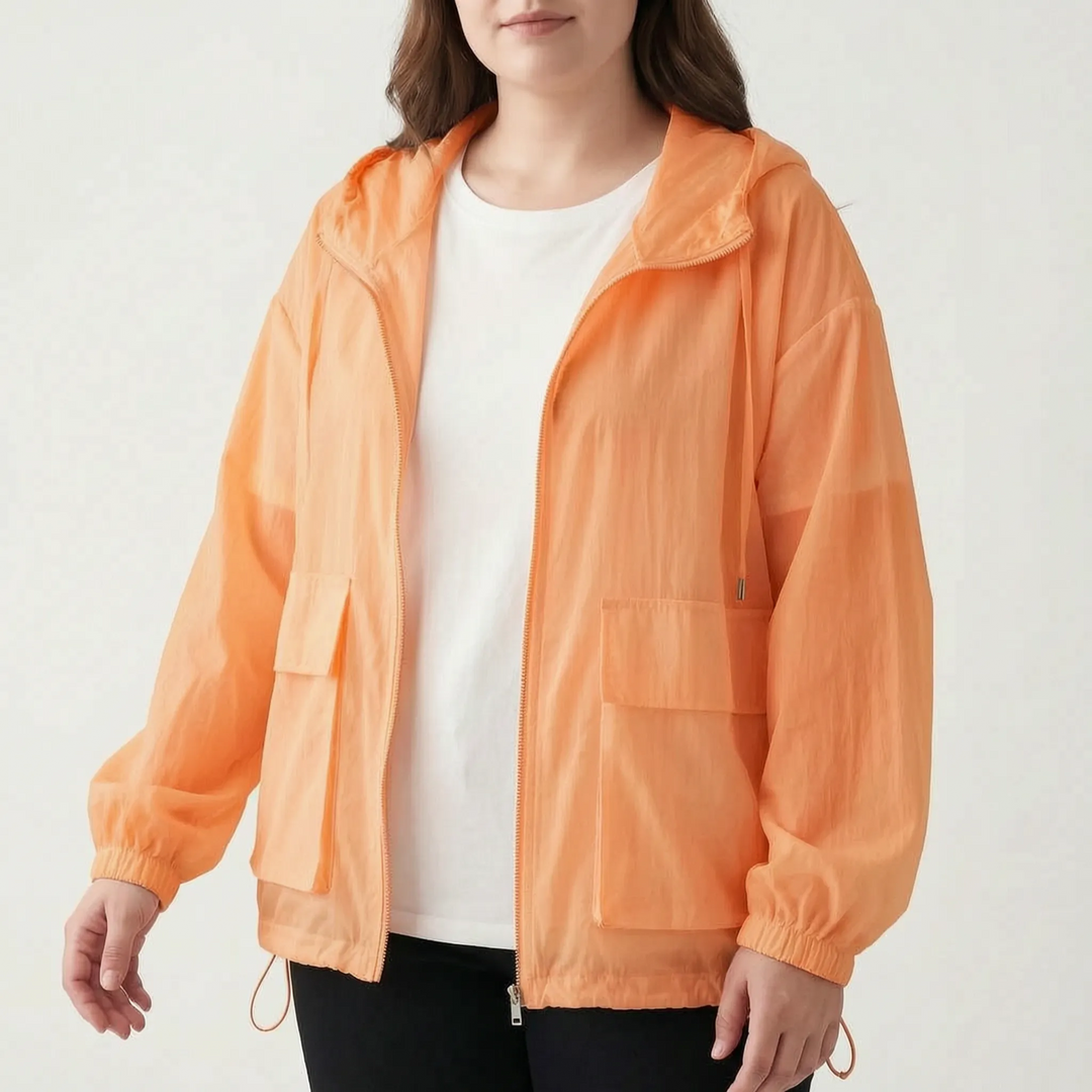Protective women's lightweight hooded jacket, excellent for cycling, running & outdoor fitness.