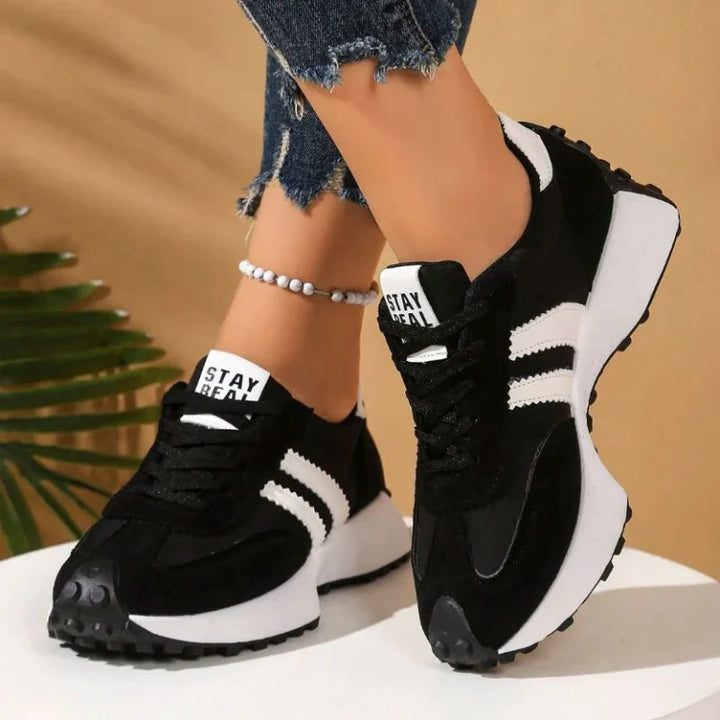 Women's comfort trainers with arch support and wide toe box for happy feet.