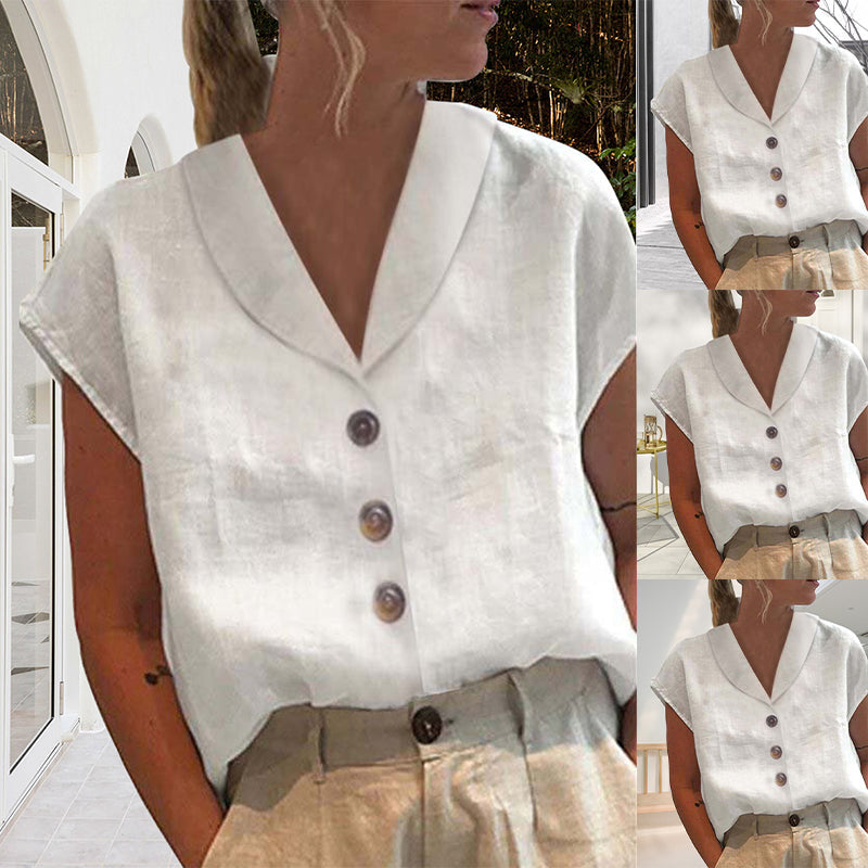Women's lightweight short sleeve button-front shirt in a relaxed fit, perfect for casual everyday summer style.