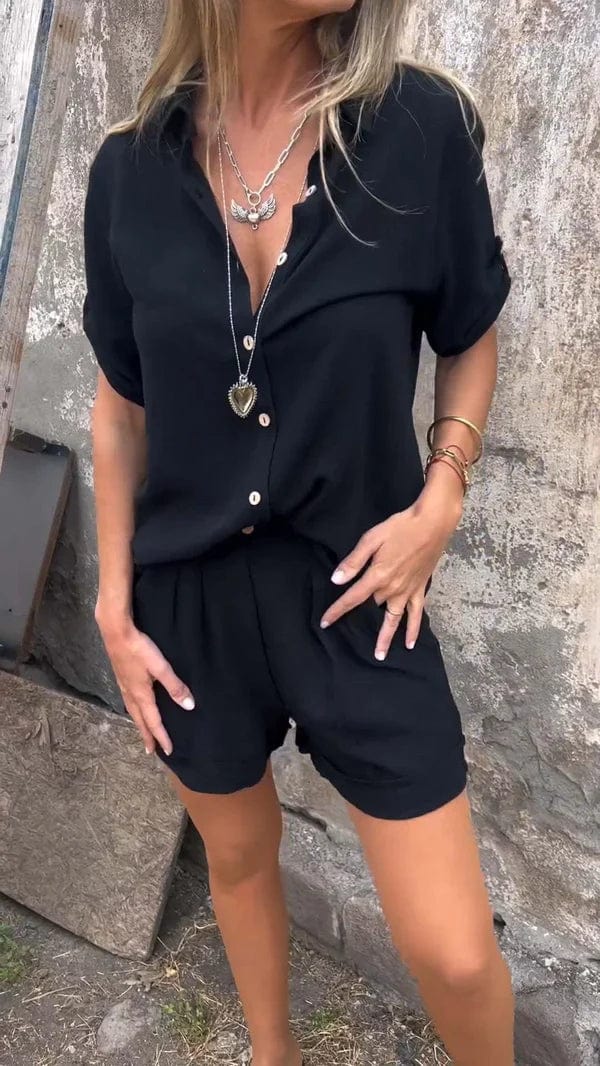 Versatile women's matching set featuring a lightweight top & shorts for ultimate summer comfort.
