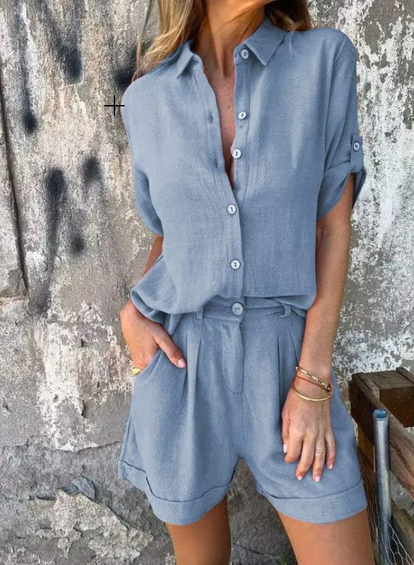 Women's casual shorts and top set, designed for summer comfort, relaxed fit, and everyday versatility.