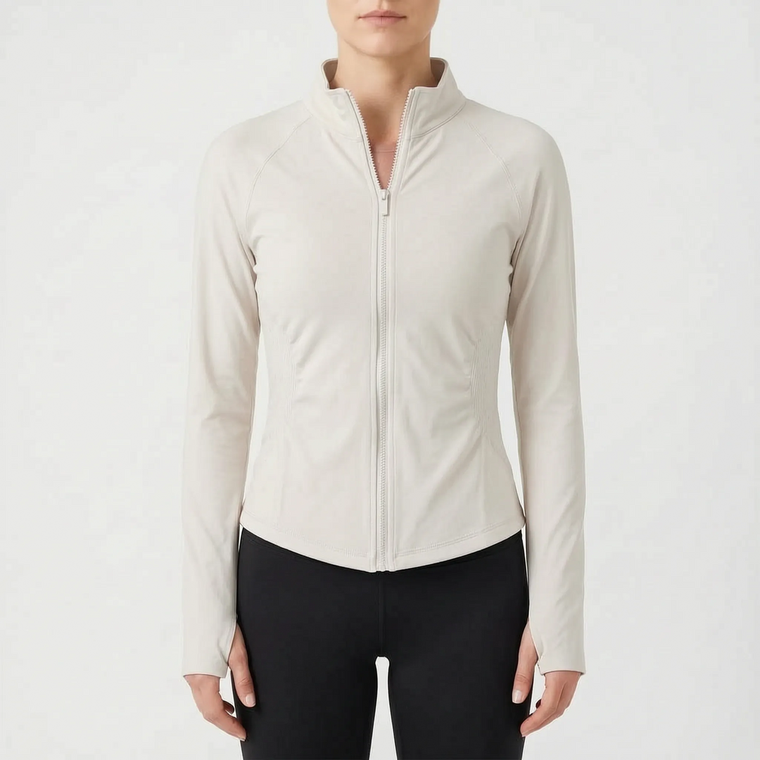 Comfortable women's athletic jacket with long sleeves, designed for ultimate workout flexibility.