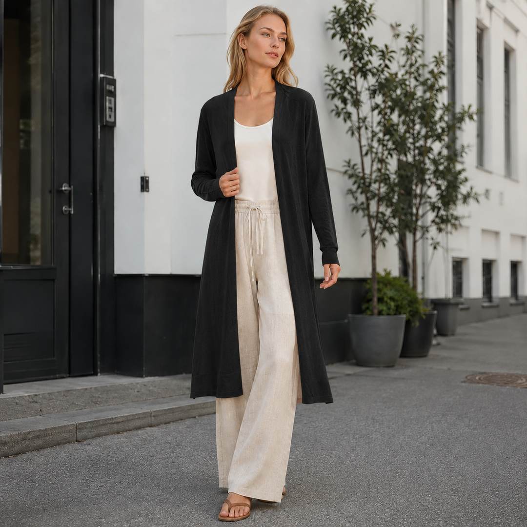 Everyday women's long knit cardigan, super comfortable and warm for chilly autumn days.