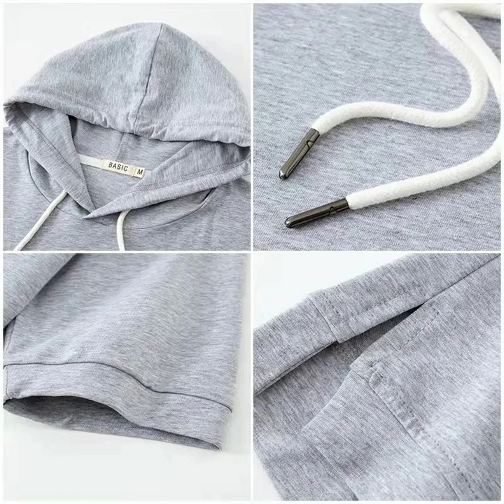 Comfortable women's short-sleeve relaxed hoodie by Maison, perfect for loungewear or casual summer days.