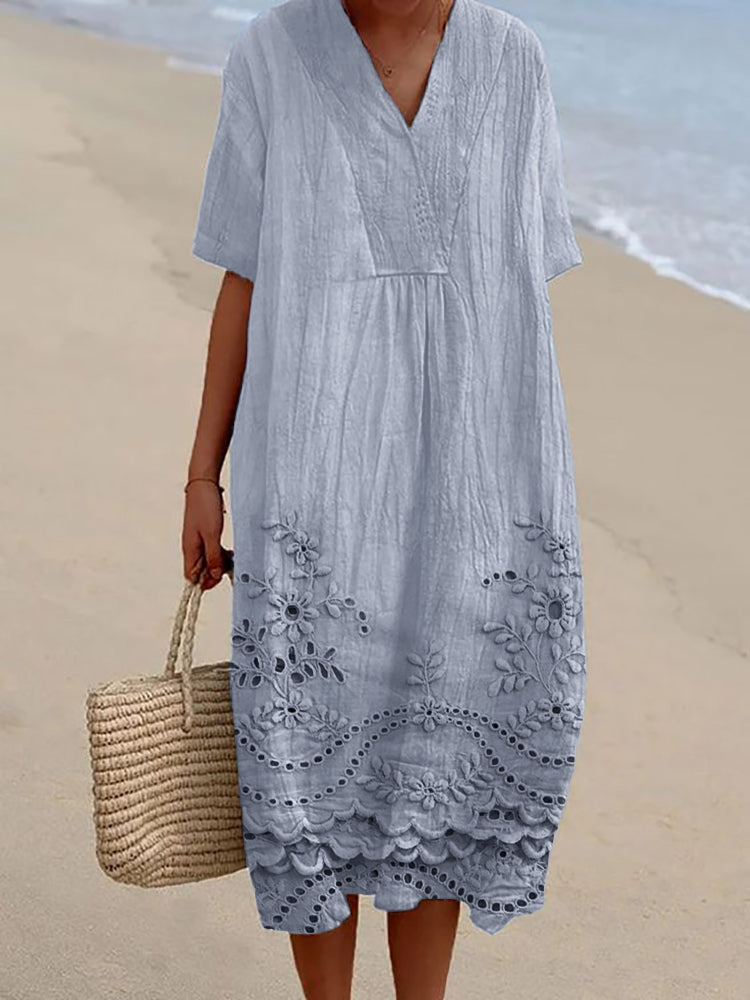 Elegant women's Mila bohemian midi dress, relaxed fit, soft fabric, perfect for casual summer outings.