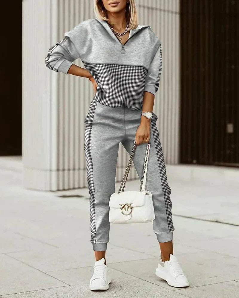 Women's two-piece modern Mira tracksuit set. Versatile & comfortable for activewear, loungewear, & casual style.