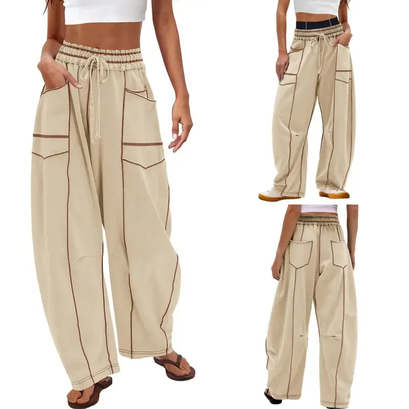 Stylish women's modern utility pants with a relaxed barrel leg fit, suitable for any casual occasion.
