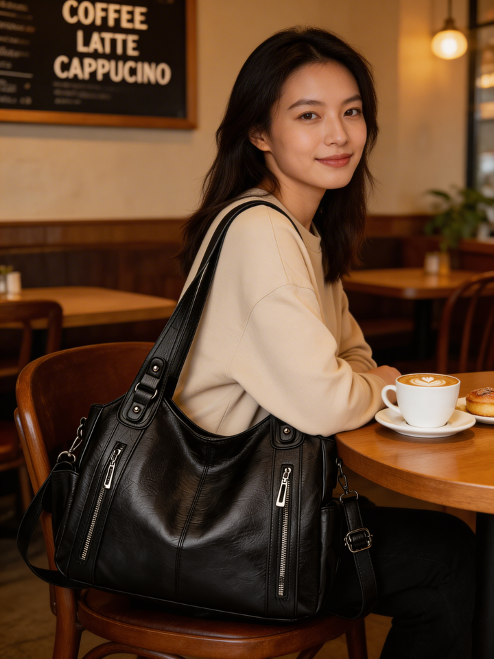 Chic women's multi-compartment shoulder bag, perfect for work, travel, and daily essentials.