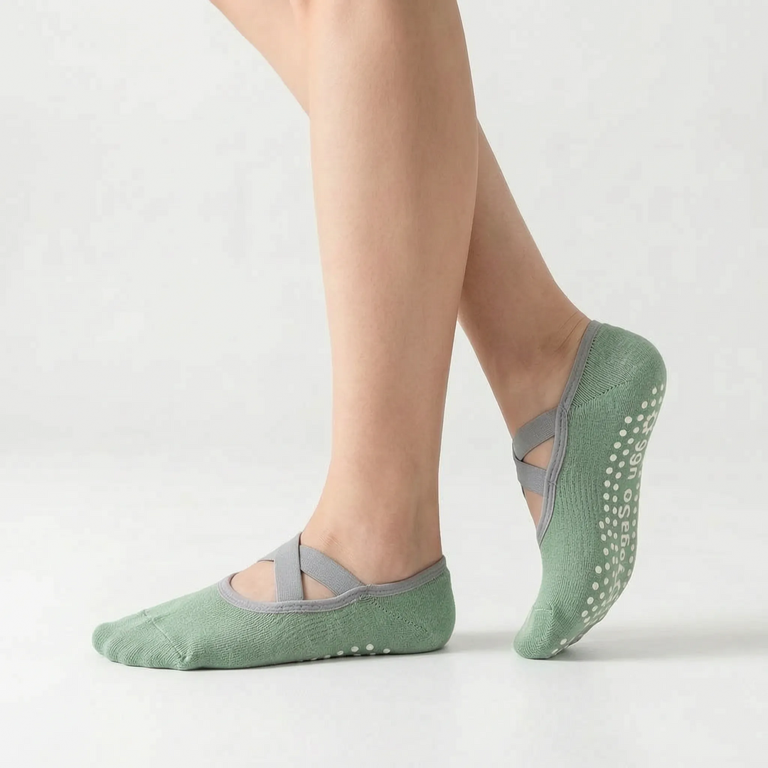 Close-up of the non-slip grip sole on women's athletic studio socks, ensuring stability during exercise.
