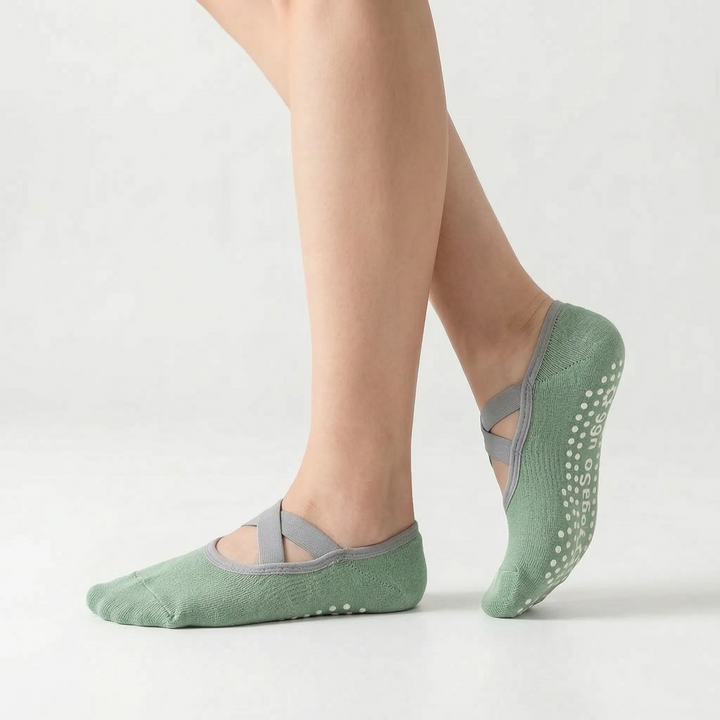 Close-up of the non-slip grip sole on women's athletic studio socks, ensuring stability during exercise.