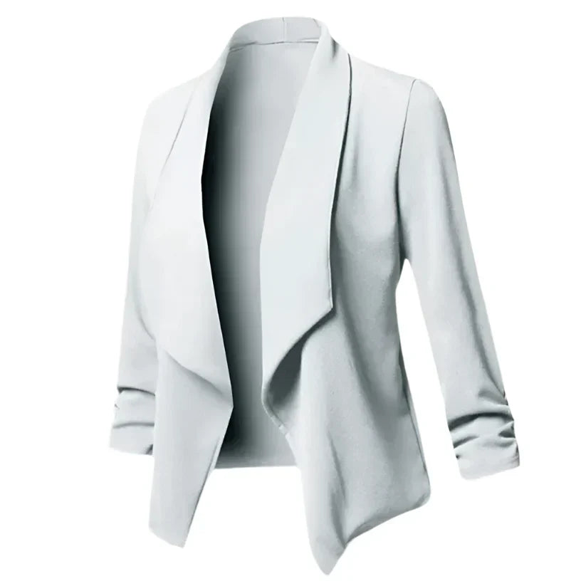 Professional women's open front knit blazer for versatile business casual, workwear, and office layering.