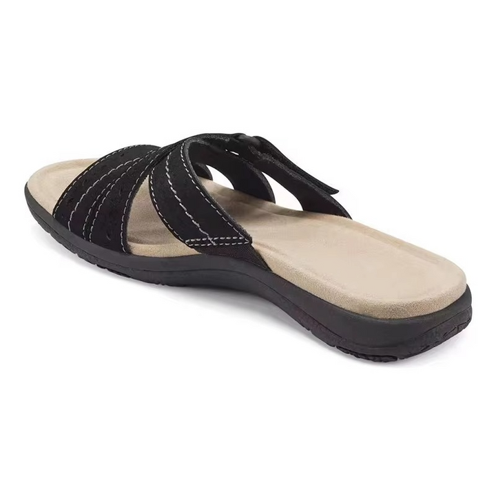 Adjustable hook-and-loop women's sandals for summer. Orthopedic foot support & flat sole for comfy casual wear.
