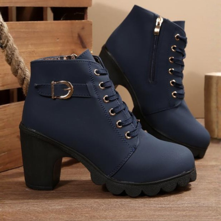 Lace-up women's ankle boots with orthopedic arch support, block heel & convenient side zip. Stylish & comfy.