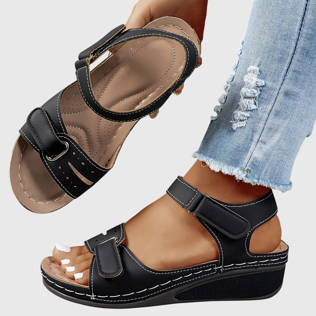 Stretchable women's casual orthopedic sandals with crystal accents. Offers stability & all-day comfort.