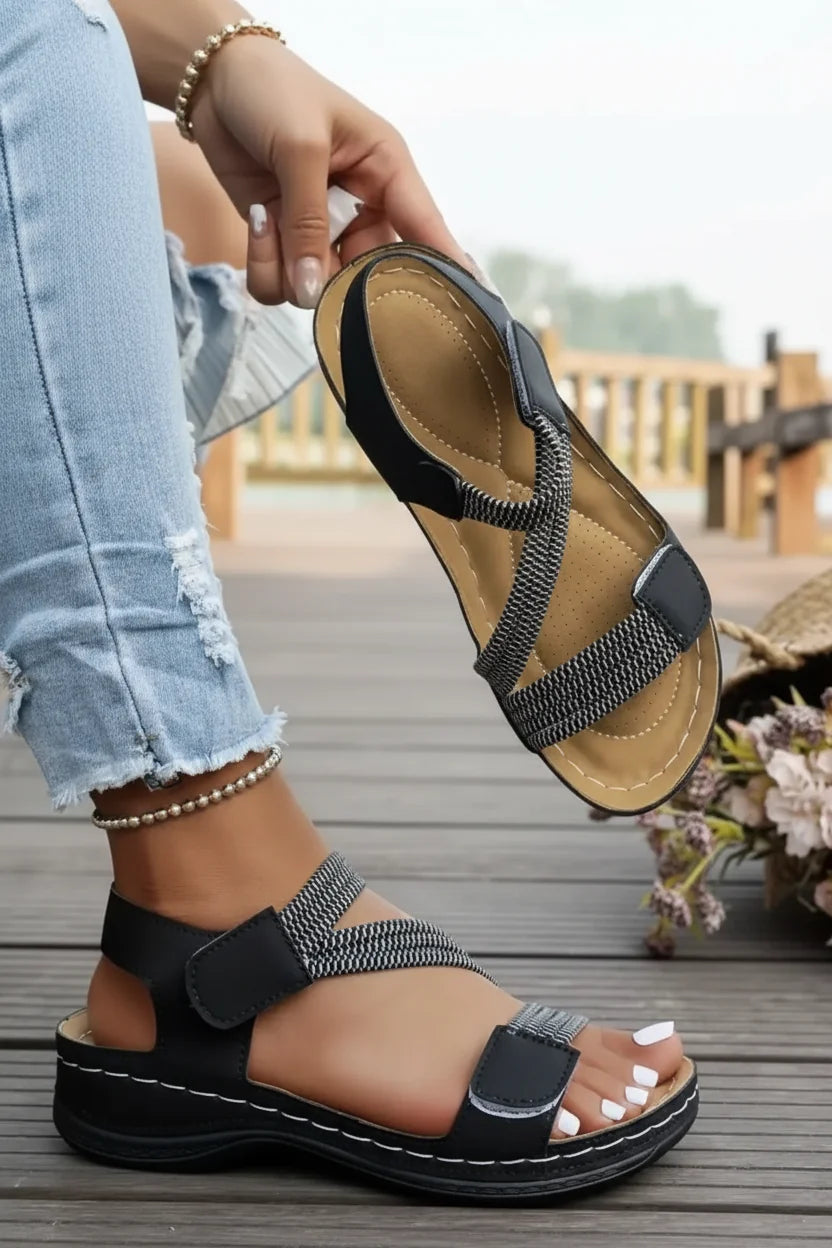 Women's orthopedic walking sandals, lightweight slip-on style. Excellent for travel and supportive casual wear.