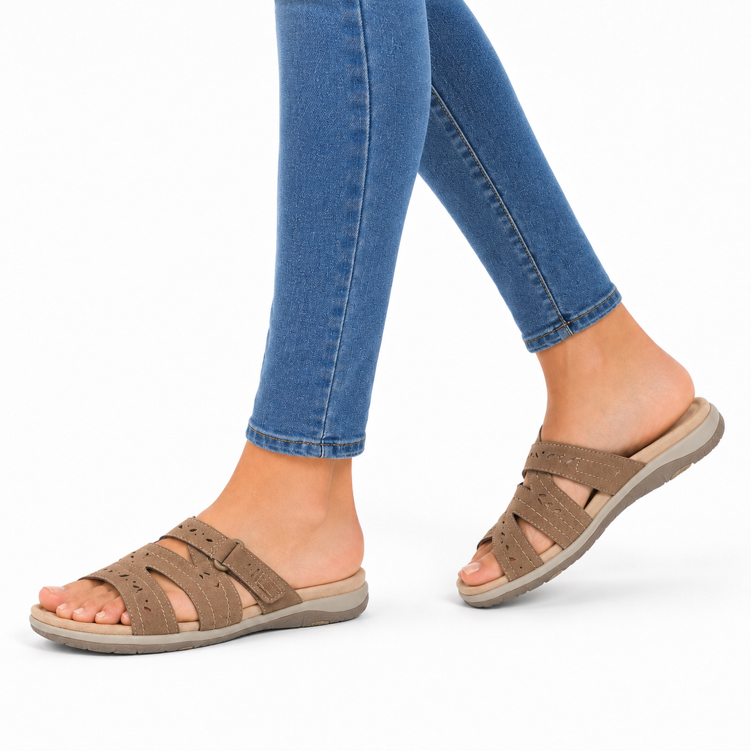 Cushioned women's orthopedic summer sandals with arch support for comfortable all-day wear.