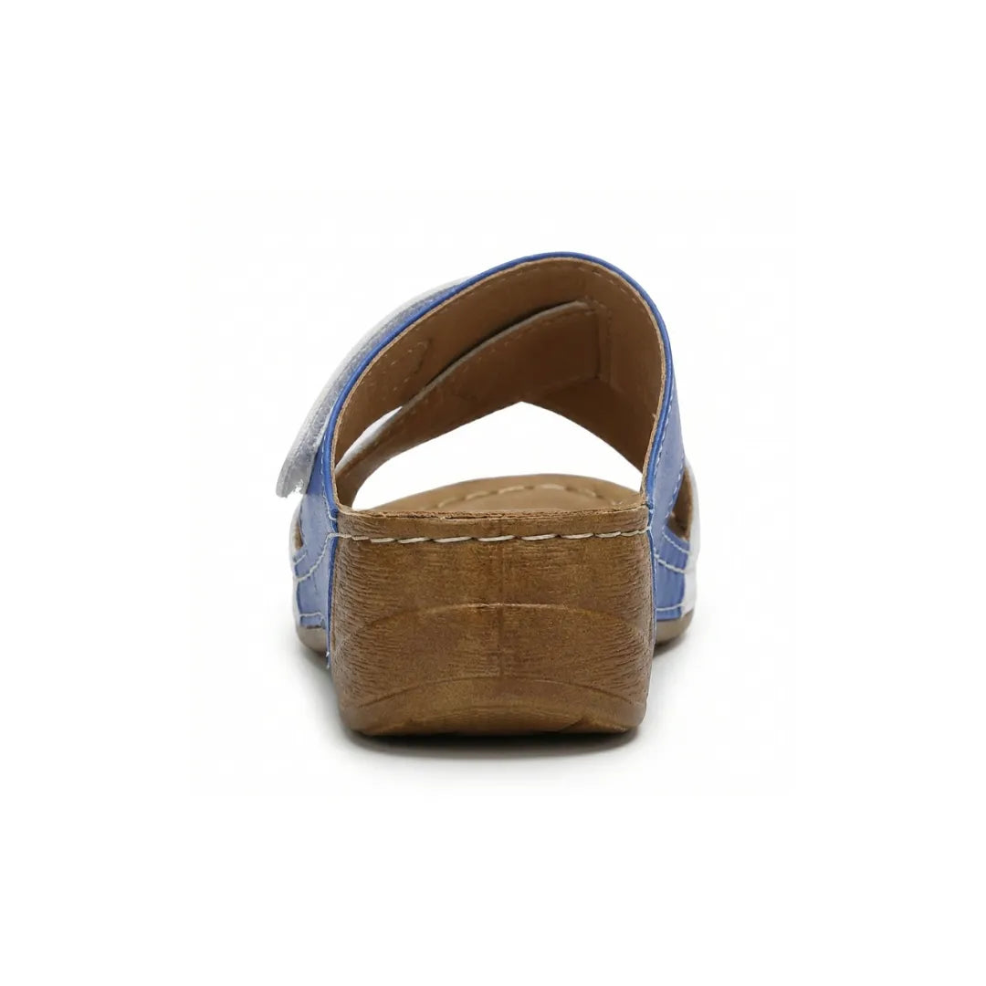 Gray women's orthopedic wedge sandals, providing excellent arch and heel support.