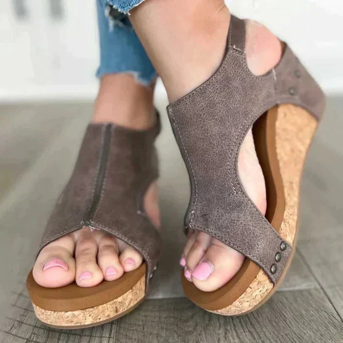 Elegant women's summer wedge sandals, orthopedic comfort with stylish design and arch support.