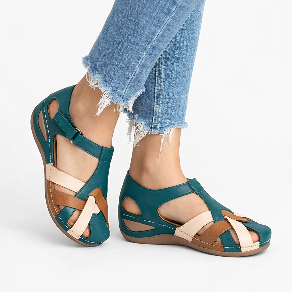 Comfortable women's wedge sandals with orthopedic support & plush cushioning, perfect for casual summer wear.