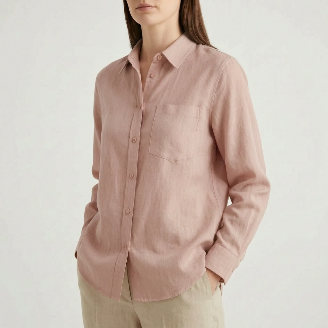 Comfortable women's oversized button-down shirt for everyday casual wear. Chic long sleeve design.