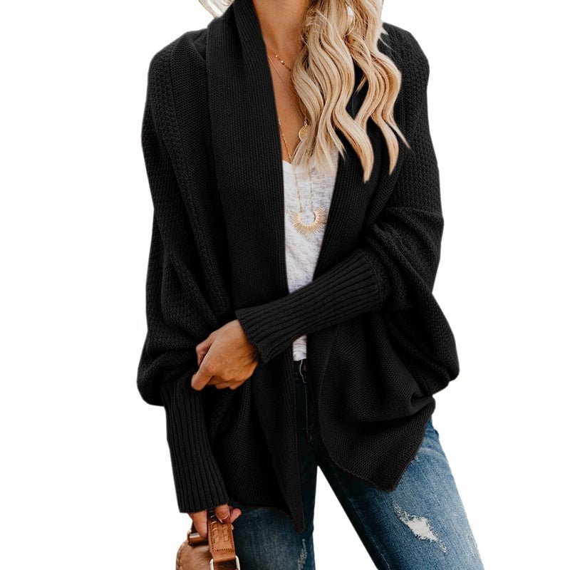 Comfortable women's knit cardigan, ideal for layering; soft and stylish for winter fashion.