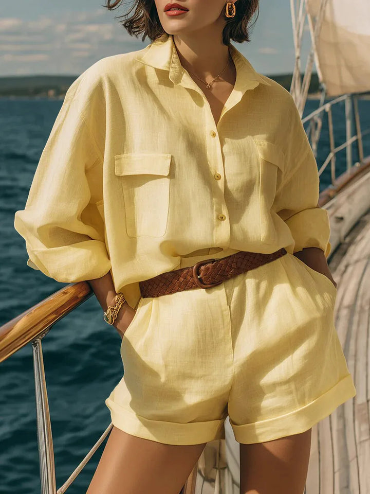 Stylish women's long sleeve two-piece set for comfortable summer fashion; a versatile oversized matching casual outfit.