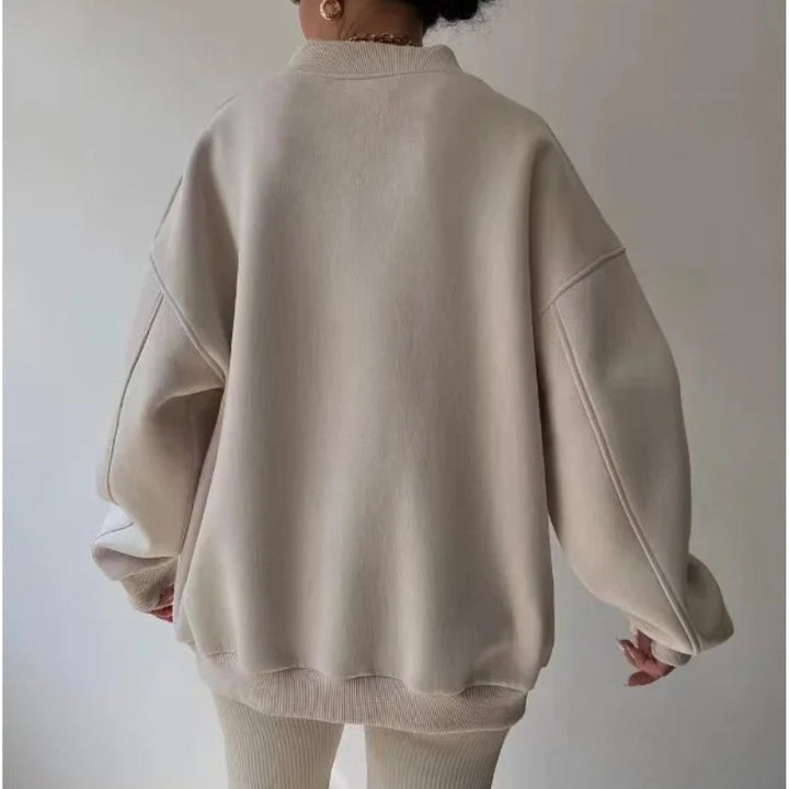 Khaki women's cozy oversized pullover sweater, a comfortable and stylish choice for effortless winter fashion.