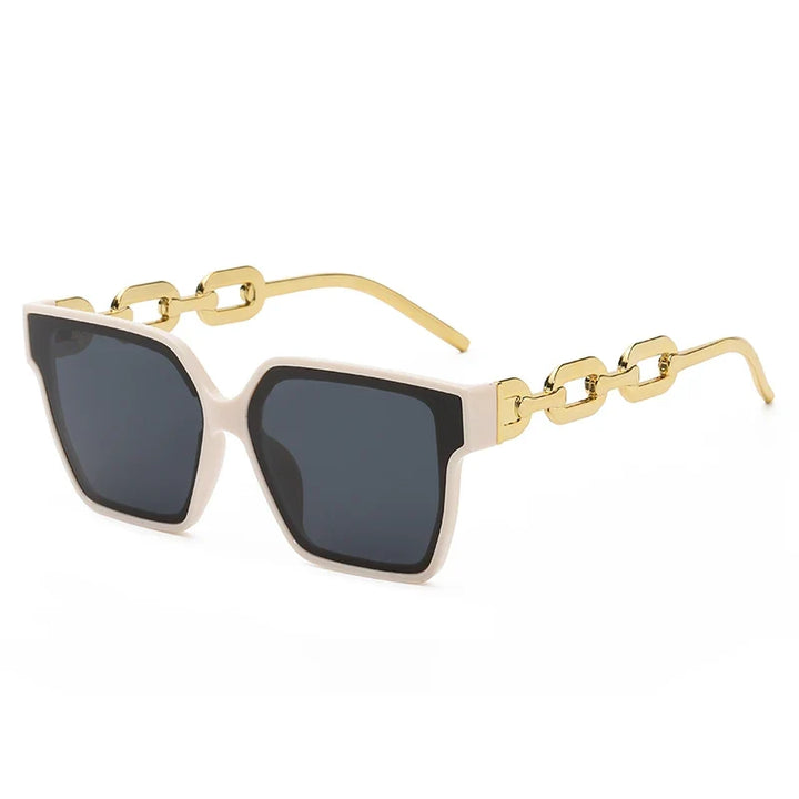 Statement women's oversized sunglasses with decorative chain link temples and full UV400 protection eyewear.