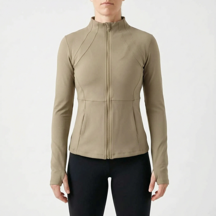 Versatile women's full-zip athletic jacket, perfect for gym, running, and everyday activewear.