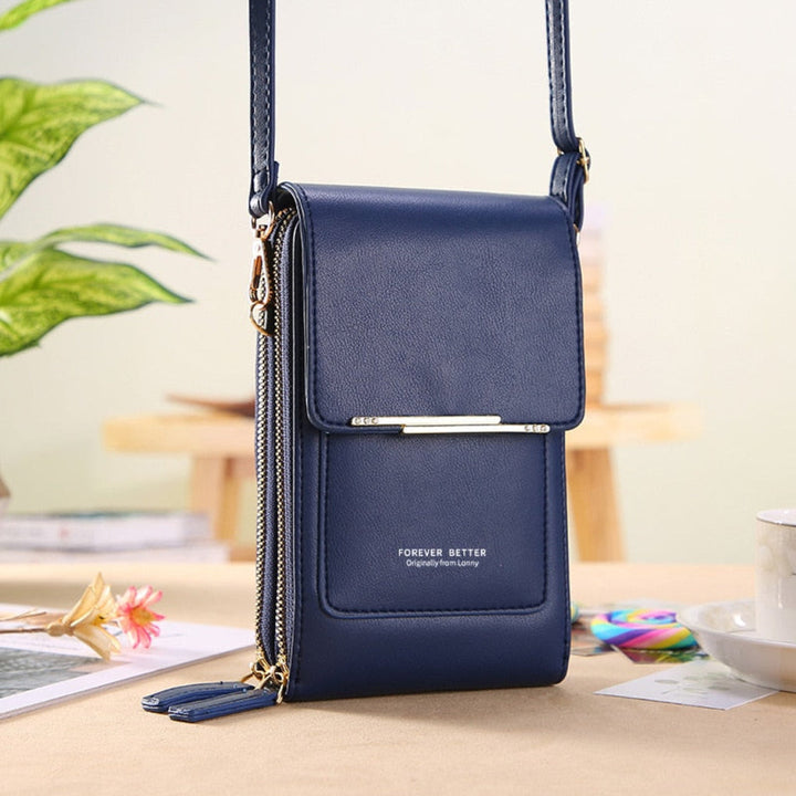 Versatile women's phone and card holder shoulder bag, featuring a smart touchscreen window for modern convenience.