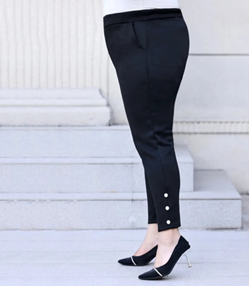Flattering high-waist wide-leg office pants for plus size women, a must-have for your formal wardrobe.