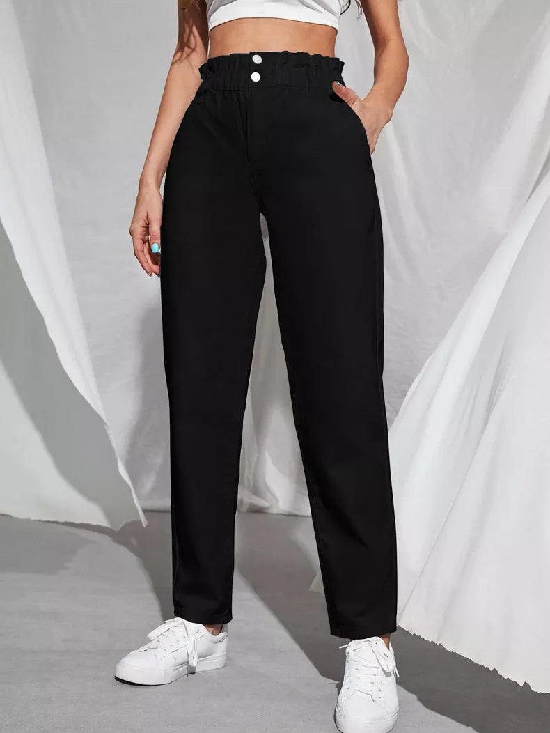Plus size high-waist mom jeans with stretch, ideal for women seeking comfort & style.