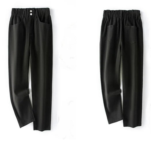 Soft stretch denim plus size high-waist mom jeans, comfortable for everyday wear.