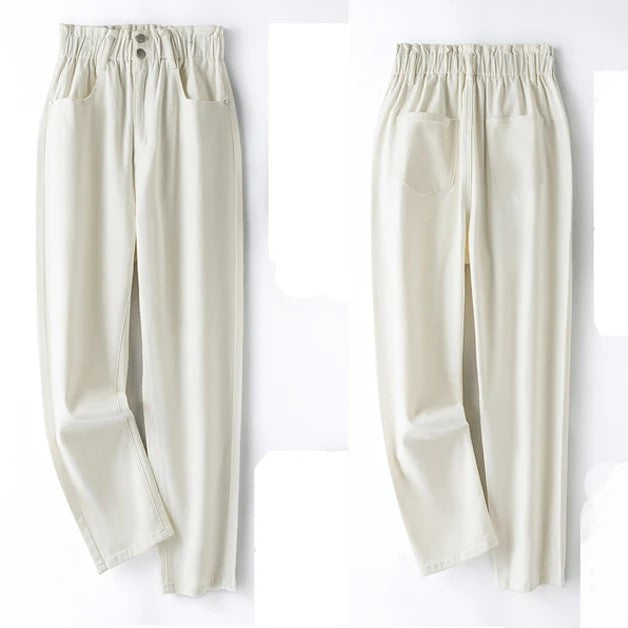 Plus size high-waist mom jeans, designed for women's comfort, style, and stretch.